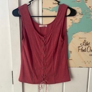 Women's Pink Lace-Up Tank Top